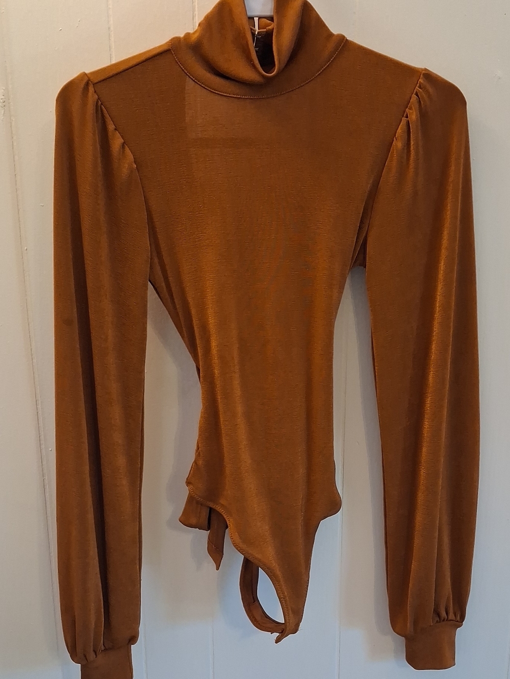 Free People Rust Orange Brown Long-Sleeve Turtleneck Bodysuit Fall Autumn Party